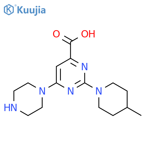 2-(4-Methylpiperidin-1-yl)-6-(piperazin-1-yl)pyrimidine-4-carboxylic acid structure