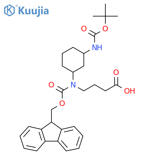 4-(3-{(tert-butoxy)carbonylamino}cyclohexyl)({(9H-fluoren-9-yl)methoxycarbonyl})aminobutanoic acid structure