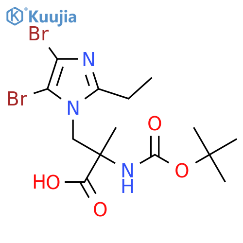 2-{(tert-butoxy)carbonylamino}-3-(4,5-dibromo-2-ethyl-1H-imidazol-1-yl)-2-methylpropanoic acid structure