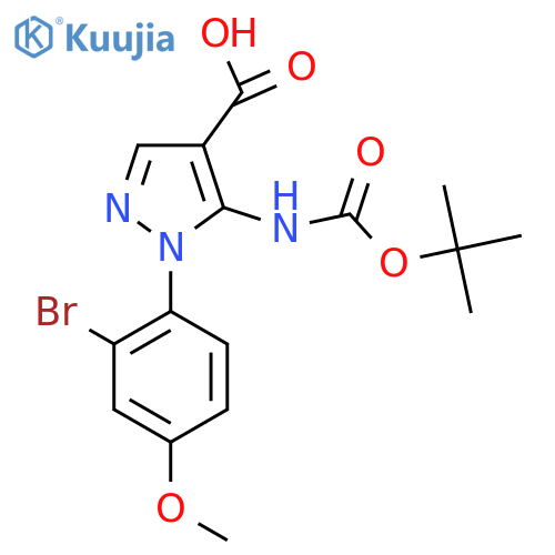 1-(2-bromo-4-methoxyphenyl)-5-{(tert-butoxy)carbonylamino}-1H-pyrazole-4-carboxylic acid structure