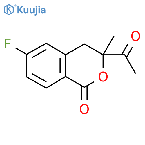 3-acetyl-6-fluoro-3-methyl-4H-isochromen-1-one structure