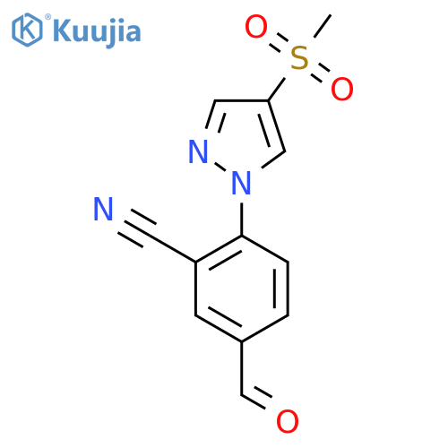 5-formyl-2-(4-methanesulfonyl-1H-pyrazol-1-yl)benzonitrile structure