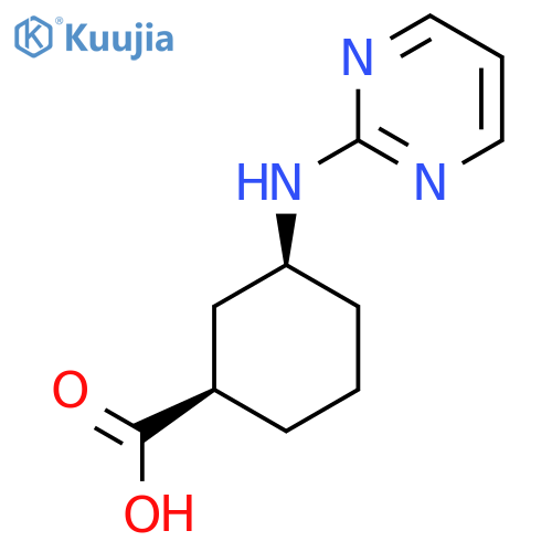Rel-(1R,3S)-3-(pyrimidin-2-ylamino)cyclohexane-1-carboxylic acid structure
