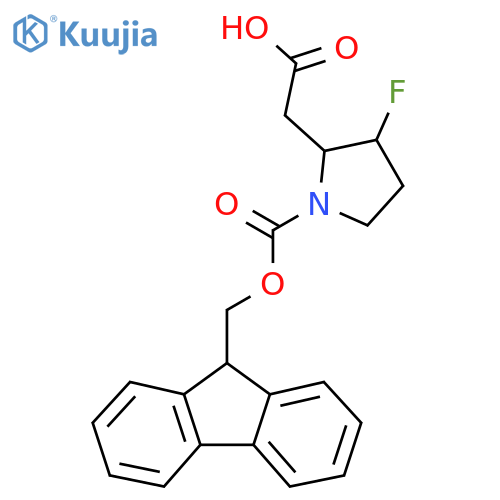 2-(1-{[(9H-fluoren-9-yl)methoxy]carbonyl}-3-fluoropyrrolidin-2-yl)acetic acid structure