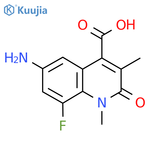 6-amino-8-fluoro-1,3-dimethyl-2-oxo-1,2-dihydroquinoline-4-carboxylic acid structure