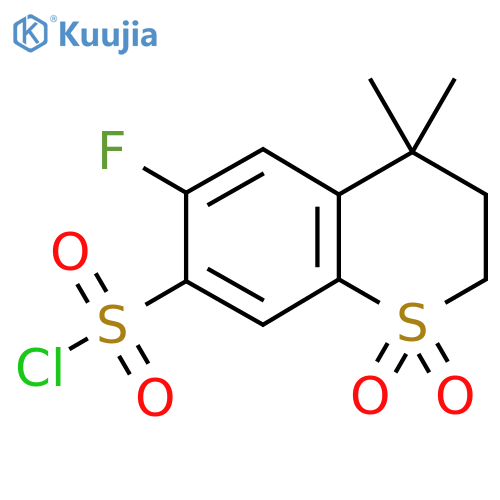 6-fluoro-4,4-dimethyl-1,1-dioxo-3,4-dihydro-2H-1lambda6-benzothiopyran-7-sulfonyl chloride structure
