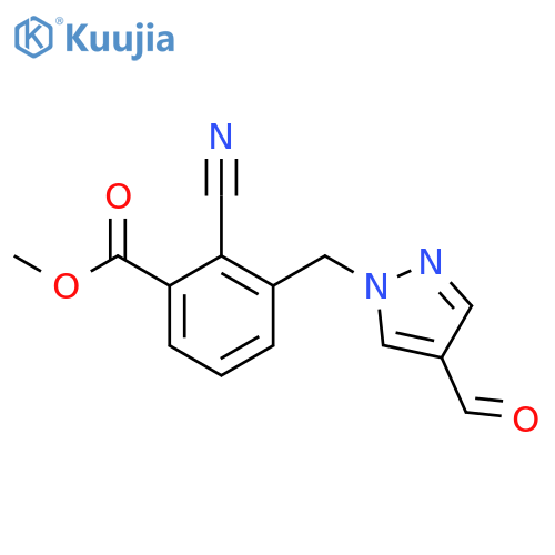 methyl 2-cyano-3-[(4-formyl-1H-pyrazol-1-yl)methyl]benzoate structure