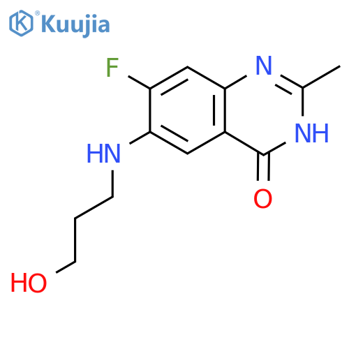 7-fluoro-6-(3-hydroxypropyl)amino-2-methyl-3,4-dihydroquinazolin-4-one structure