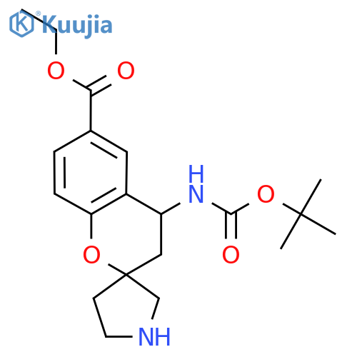 ethyl 4-{(tert-butoxy)carbonylamino}-3,4-dihydrospiro1-benzopyran-2,3'-pyrrolidine-6-carboxylate structure