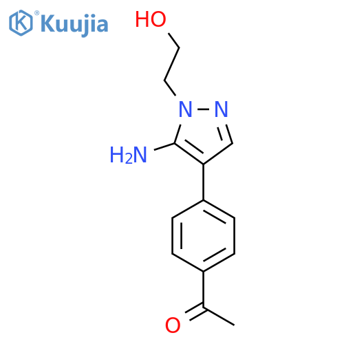 1-{4-[5-amino-1-(2-hydroxyethyl)-1H-pyrazol-4-yl]phenyl}ethan-1-one structure
