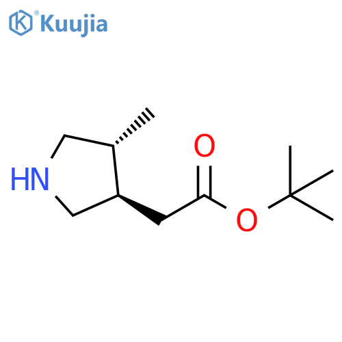 3-Pyrrolidineacetic acid, 4-methyl-, 1,1-dimethylethyl ester, (3R,4R)-rel- structure
