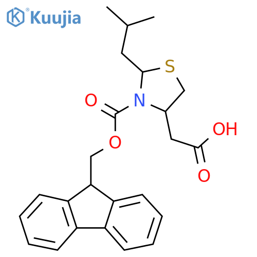 2-(3-{[(9H-fluoren-9-yl)methoxy]carbonyl}-2-(2-methylpropyl)-1,3-thiazolidin-4-yl)acetic acid structure