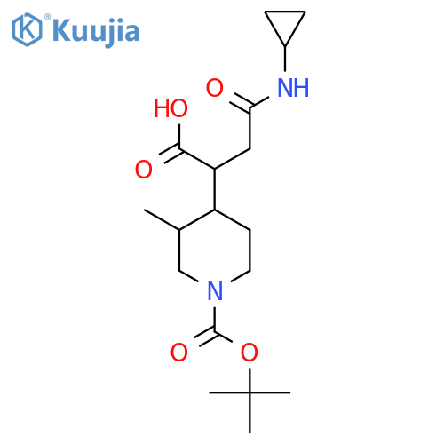 2-{1-[(Tert-butoxy)carbonyl]-3-methylpiperidin-4-yl}-3-(cyclopropylcarbamoyl)propanoic acid structure