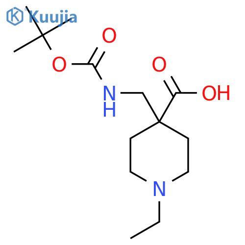 4-({(tert-butoxy)carbonylamino}methyl)-1-ethylpiperidine-4-carboxylic acid structure