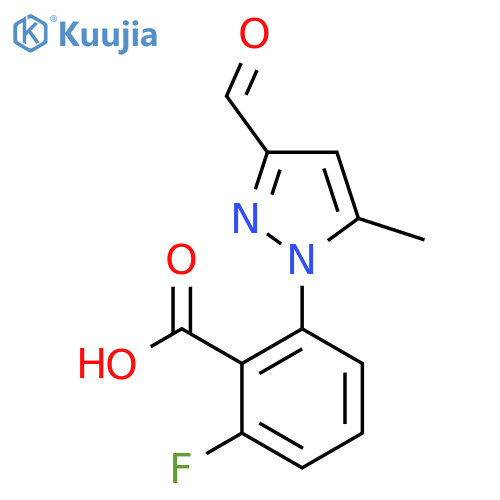 2-fluoro-6-(3-formyl-5-methyl-1H-pyrazol-1-yl)benzoic acid structure