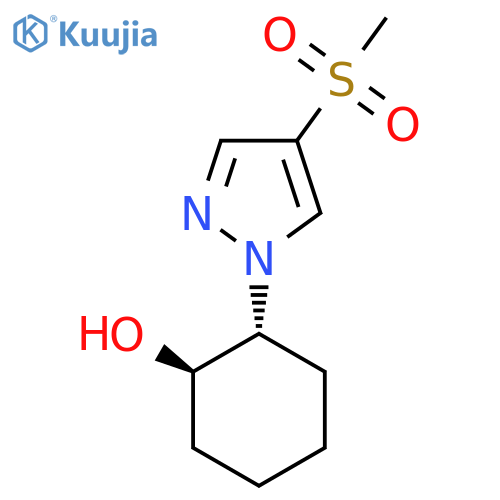 rac-(1R,2R)-2-(4-methanesulfonyl-1H-pyrazol-1-yl)cyclohexan-1-ol structure