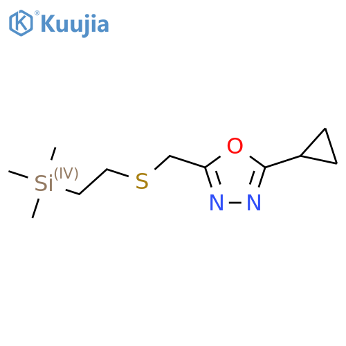 2-cyclopropyl-5-({2-(trimethylsilyl)ethylsulfanyl}methyl)-1,3,4-oxadiazole structure