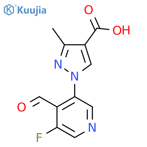 1-(5-fluoro-4-formylpyridin-3-yl)-3-methyl-1H-pyrazole-4-carboxylic acid structure