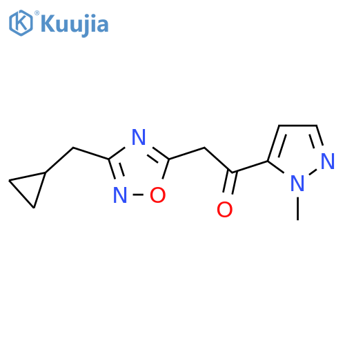 2-3-(cyclopropylmethyl)-1,2,4-oxadiazol-5-yl-1-(1-methyl-1H-pyrazol-5-yl)ethan-1-one structure