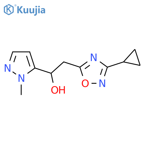 2-(3-cyclopropyl-1,2,4-oxadiazol-5-yl)-1-(1-methyl-1H-pyrazol-5-yl)ethan-1-ol structure