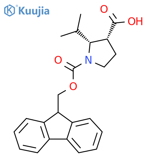 rac-(2R,3R)-1-{(9H-fluoren-9-yl)methoxycarbonyl}-2-(propan-2-yl)pyrrolidine-3-carboxylic acid structure