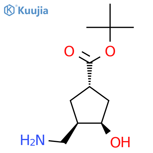 rac-tert-butyl (1R,3S,4S)-3-(aminomethyl)-4-hydroxycyclopentane-1-carboxylate structure