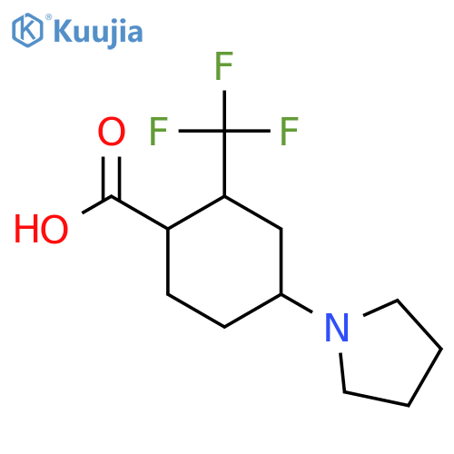 4-(Pyrrolidin-1-yl)-2-(trifluoromethyl)cyclohexane-1-carboxylic acid structure