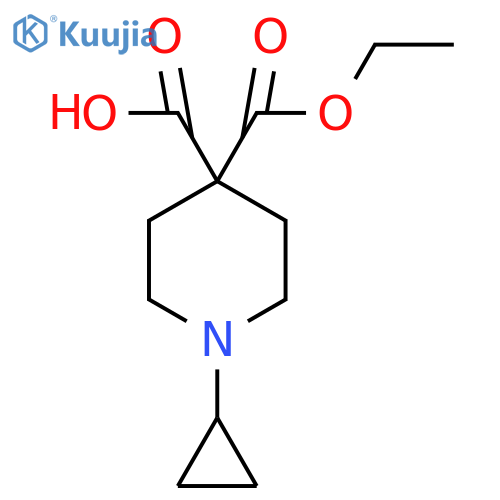 1-cyclopropyl-4-(ethoxycarbonyl)piperidine-4-carboxylic acid structure