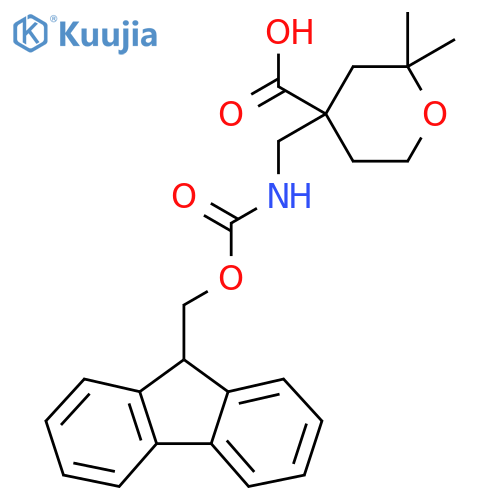 4-({(9H-fluoren-9-yl)methoxycarbonyl}amino)methyl-2,2-dimethyloxane-4-carboxylic acid structure