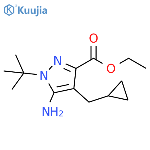 1H-Pyrazole-3-carboxylic acid, 5-amino-4-(cyclopropylmethyl)-1-(1,1-dimethylethyl)-, ethyl ester structure