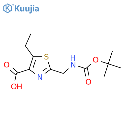 2-({(tert-butoxy)carbonylamino}methyl)-5-ethyl-1,3-thiazole-4-carboxylic acid structure