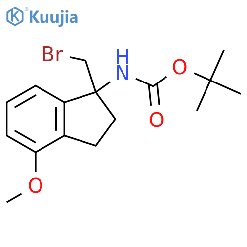 tert-butyl N-1-(bromomethyl)-4-methoxy-2,3-dihydro-1H-inden-1-ylcarbamate structure
