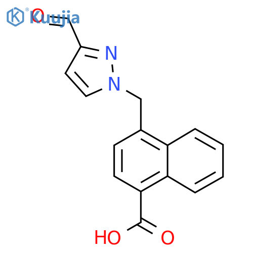 4-[(3-formyl-1H-pyrazol-1-yl)methyl]naphthalene-1-carboxylic acid structure