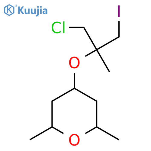 4-(1-chloro-3-iodo-2-methylpropan-2-yl)oxy-2,6-dimethyloxane structure