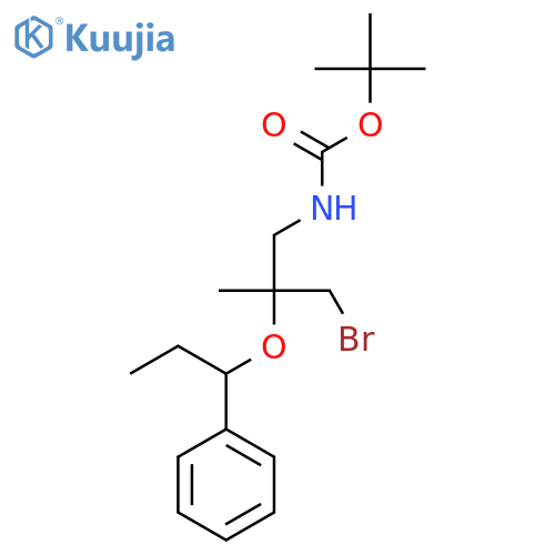 tert-butyl N-3-bromo-2-methyl-2-(1-phenylpropoxy)propylcarbamate structure
