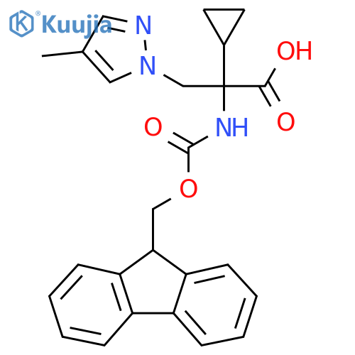 2-cyclopropyl-2-({(9H-fluoren-9-yl)methoxycarbonyl}amino)-3-(4-methyl-1H-pyrazol-1-yl)propanoic acid structure