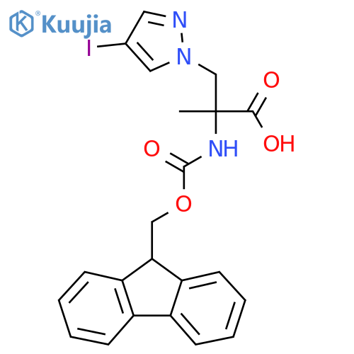 2-({(9H-fluoren-9-yl)methoxycarbonyl}amino)-3-(4-iodo-1H-pyrazol-1-yl)-2-methylpropanoic acid structure