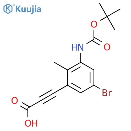 3-(5-bromo-3-{(tert-butoxy)carbonylamino}-2-methylphenyl)prop-2-ynoic acid structure