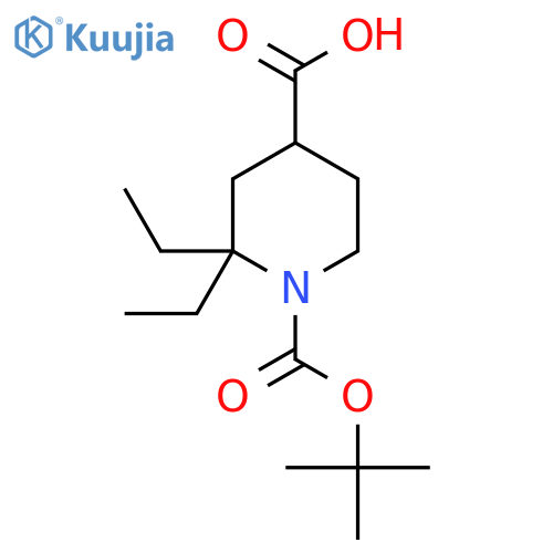 1-[(Tert-butoxy)carbonyl]-2,2-diethylpiperidine-4-carboxylic acid structure