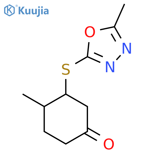4-Methyl-3-[(5-methyl-1,3,4-oxadiazol-2-yl)sulfanyl]cyclohexan-1-one structure