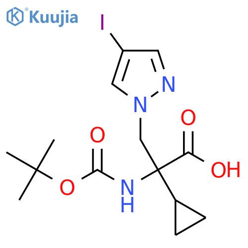 2-{(tert-butoxy)carbonylamino}-2-cyclopropyl-3-(4-iodo-1H-pyrazol-1-yl)propanoic acid structure
