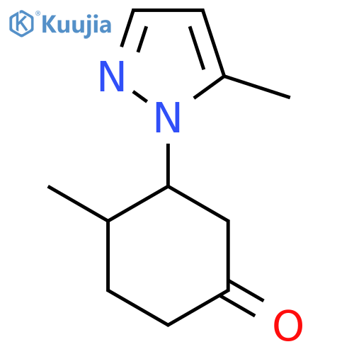 4-methyl-3-(5-methyl-1H-pyrazol-1-yl)cyclohexan-1-one structure