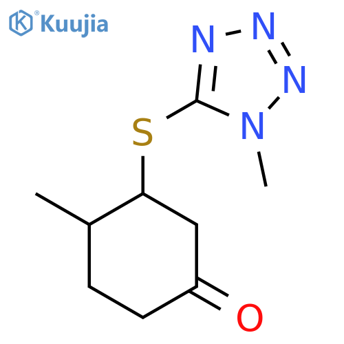 4-methyl-3-[(1-methyl-1H-1,2,3,4-tetrazol-5-yl)sulfanyl]cyclohexan-1-one structure
