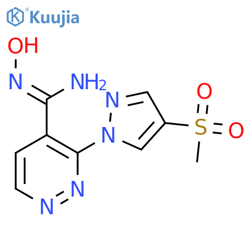 N'-hydroxy-3-(4-methanesulfonyl-1H-pyrazol-1-yl)pyridazine-4-carboximidamide structure