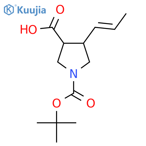 rac-(3R,4R)-1-[(tert-butoxy)carbonyl]-4-[(1E)-prop-1-en-1-yl]pyrrolidine-3-carboxylic acid, trans structure