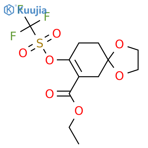 Ethyl 8-(((trifluoromethyl)sulfonyl)oxy)-1,4-dioxaspiro[4.5]dec-7-ene-7-carboxylate structure