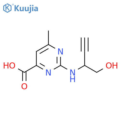 2-(1-hydroxybut-3-yn-2-yl)amino-6-methylpyrimidine-4-carboxylic acid structure