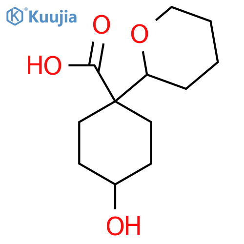 4-hydroxy-1-(oxan-2-yl)cyclohexane-1-carboxylic acid structure
