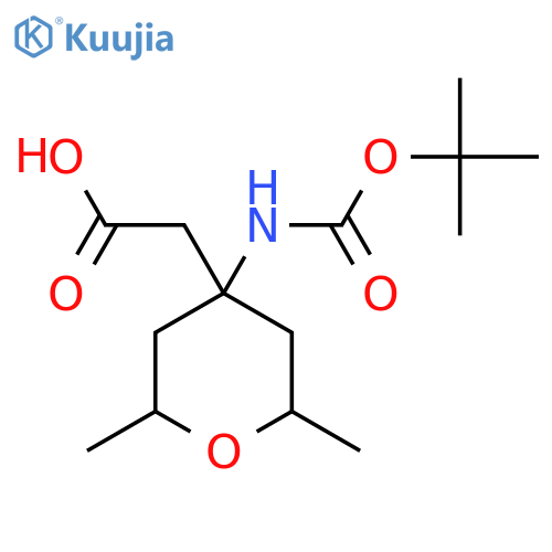 2-(4-{(tert-butoxy)carbonylamino}-2,6-dimethyloxan-4-yl)acetic acid structure