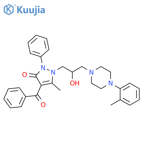 3H-Pyrazol-3-one,4-benzoyl-1,2-dihydro-1-[2-hydroxy-3-[4-(2-methylphenyl)-1-piperazinyl]propyl]-5-methyl-2-phenyl- structure